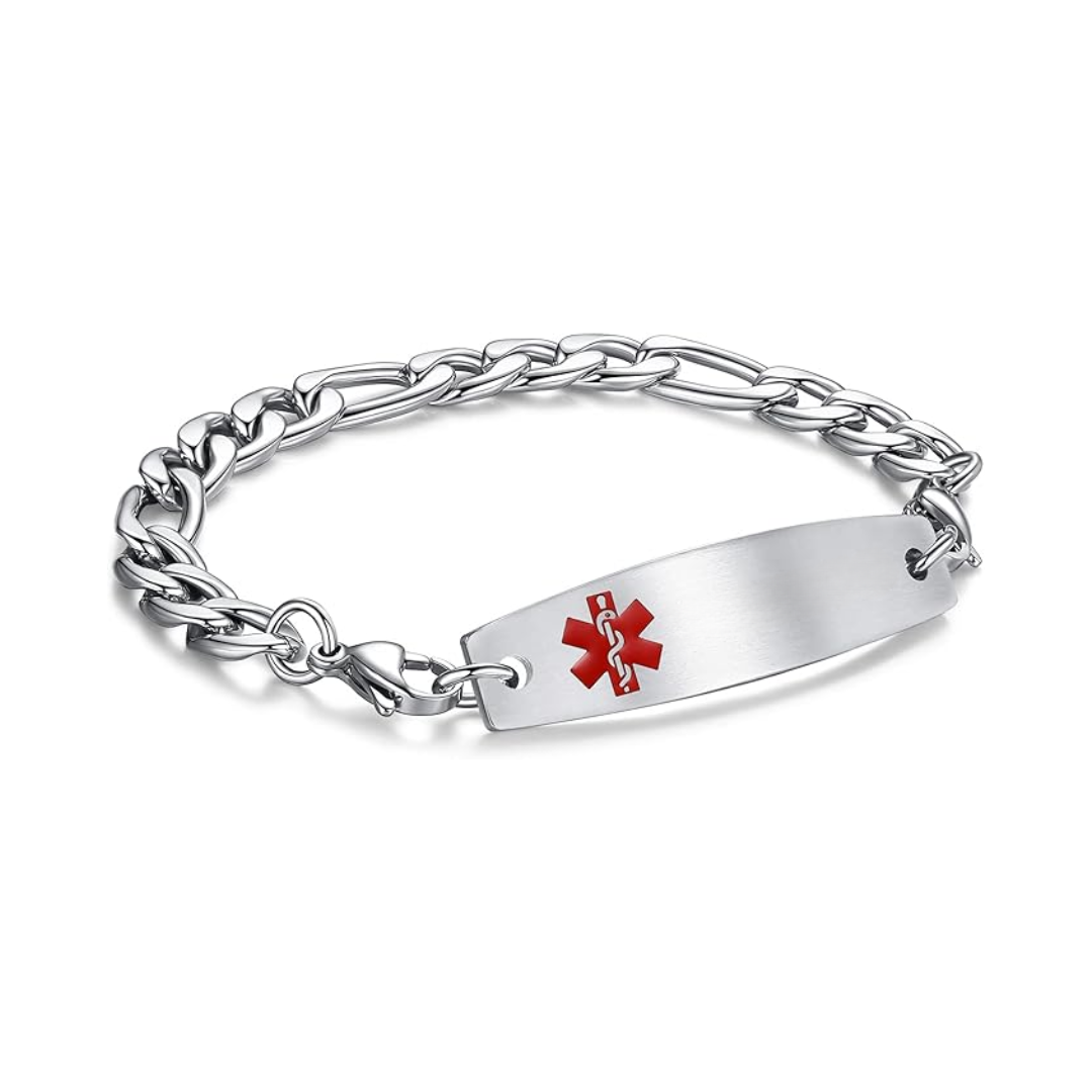 Classic Silver Medical Alert ID Chain Bracelet