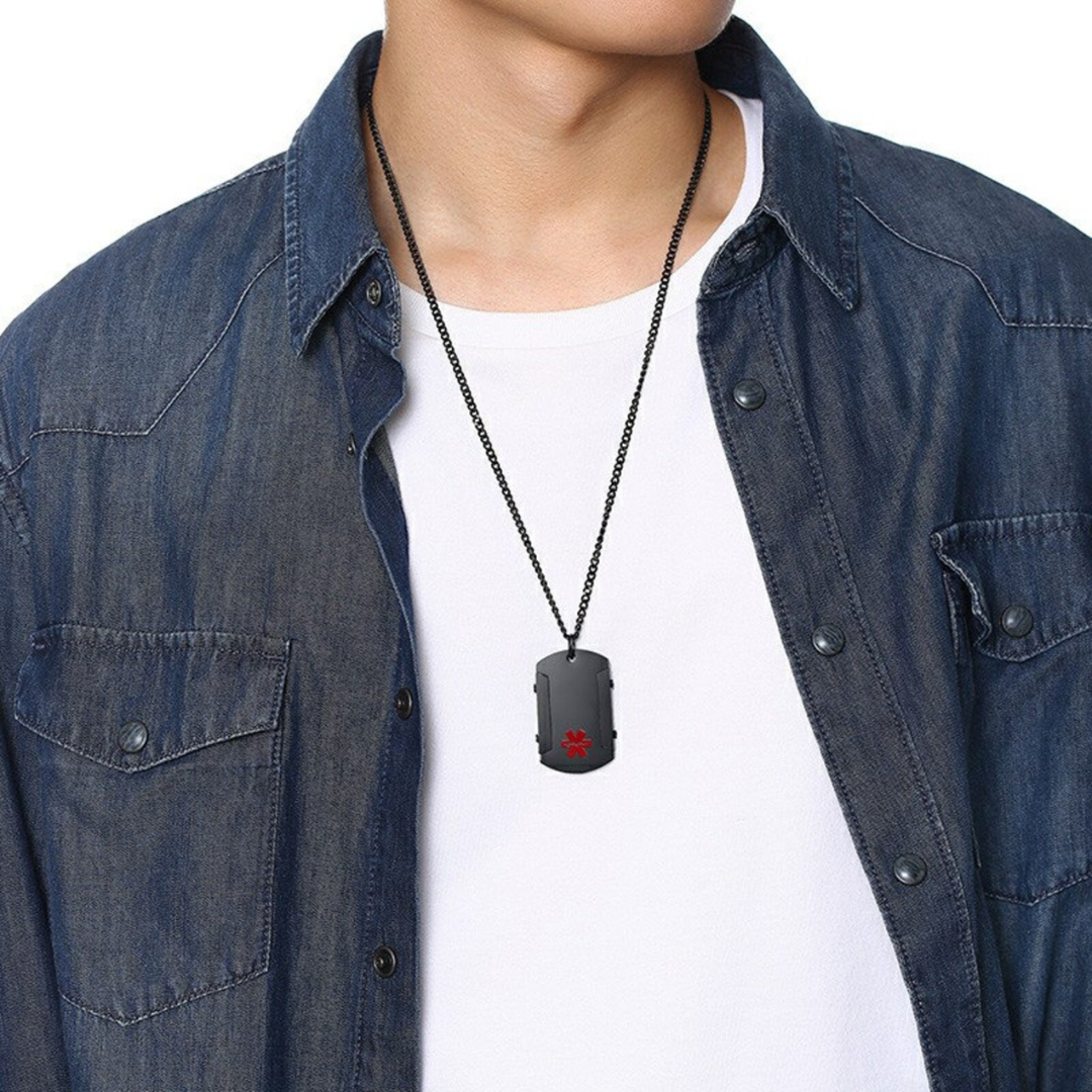 Personalised Black Medical Alert ID Pendant