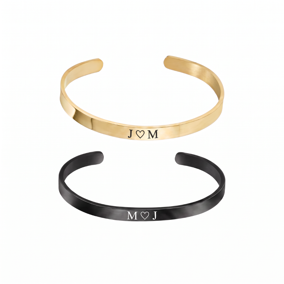 Personalised Couple Cuff Gift Set – Silver, Gold & Black