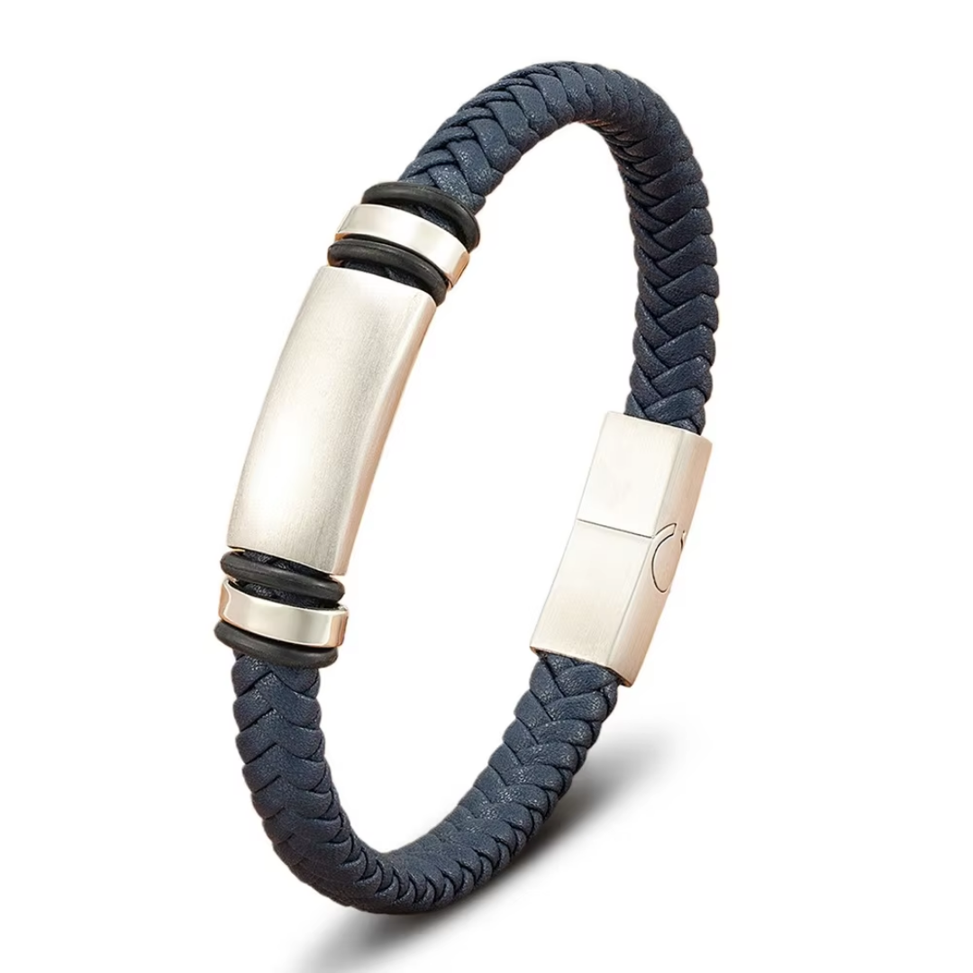 Personalised Leather Bracelet with Stainless Steel Bar