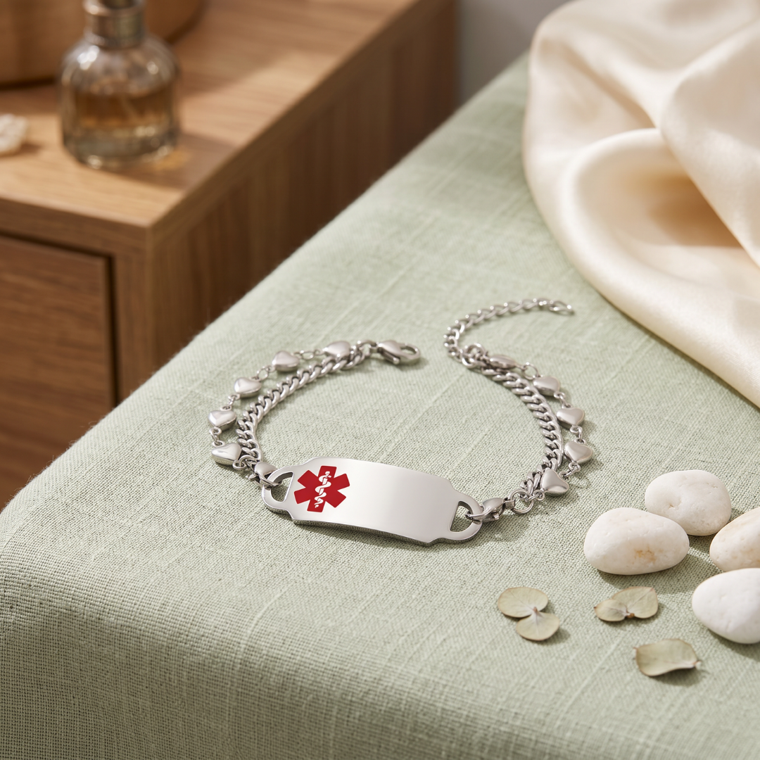 Women's Double Chain Heart Medical ID Bracelet
