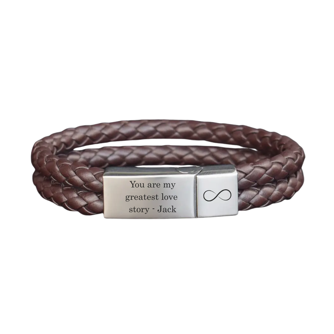 Brown Double Braided Personalised Leather Bracelet