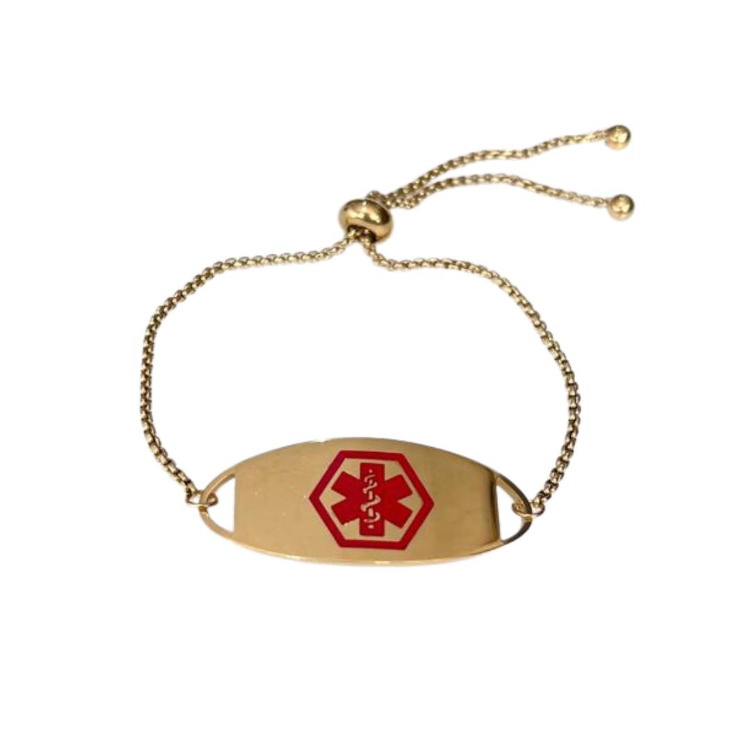 Adjustable Medical Alert Slider Bracelet – Gold Colour-Medical ID Bracelet-Auswara