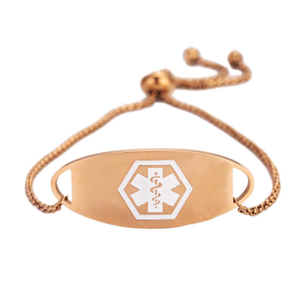 Adjustable Medical Alert Slider Bracelet – Rose Gold Colour-Medical ID Bracelet-Auswara