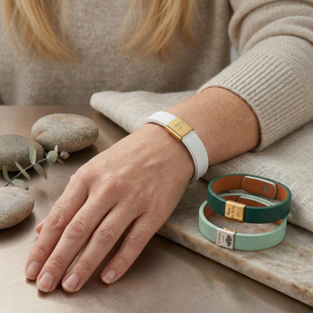 Amora Women Personalised Leather Bracelet-Personalised Bracelet-Auswara