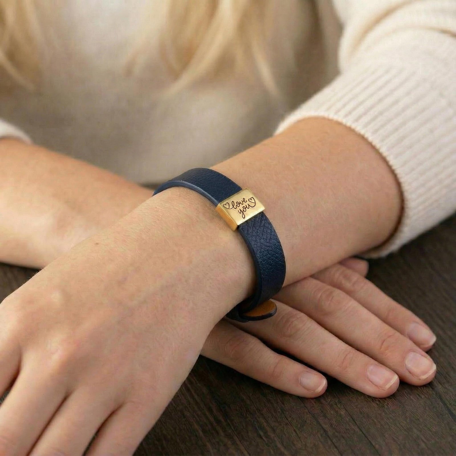 Amora Women Personalised Leather Bracelet-Personalised Bracelet-Auswara