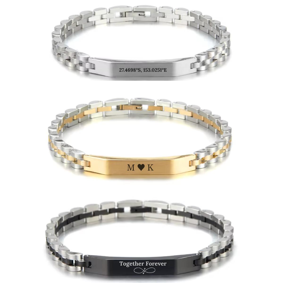 Aureon™ Angled Bar Personalised Unisex Bracelet, Premium Stainless Steel-Personalised Bracelet-Auswara