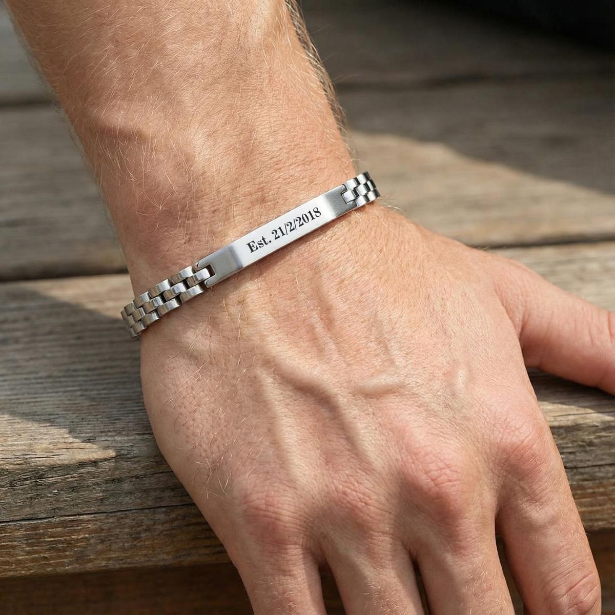 Aureon™ Angled Bar Personalised Unisex Bracelet, Premium Stainless Steel-Personalised Bracelet-Auswara