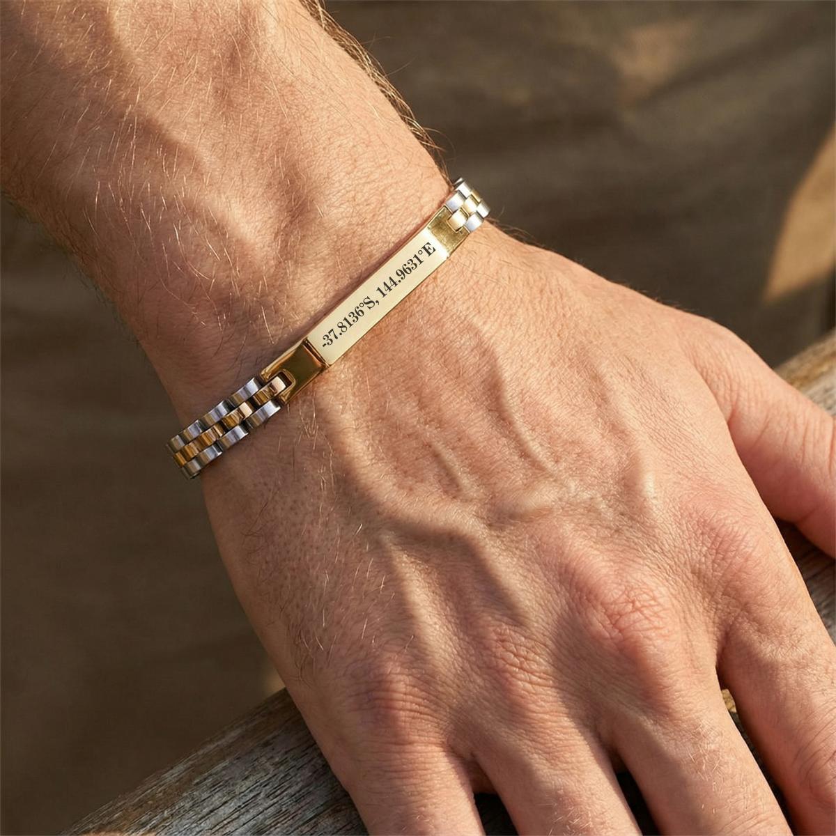 Aureon™ Angled Bar Personalised Unisex Bracelet, Premium Stainless Steel-Personalised Bracelet-Auswara