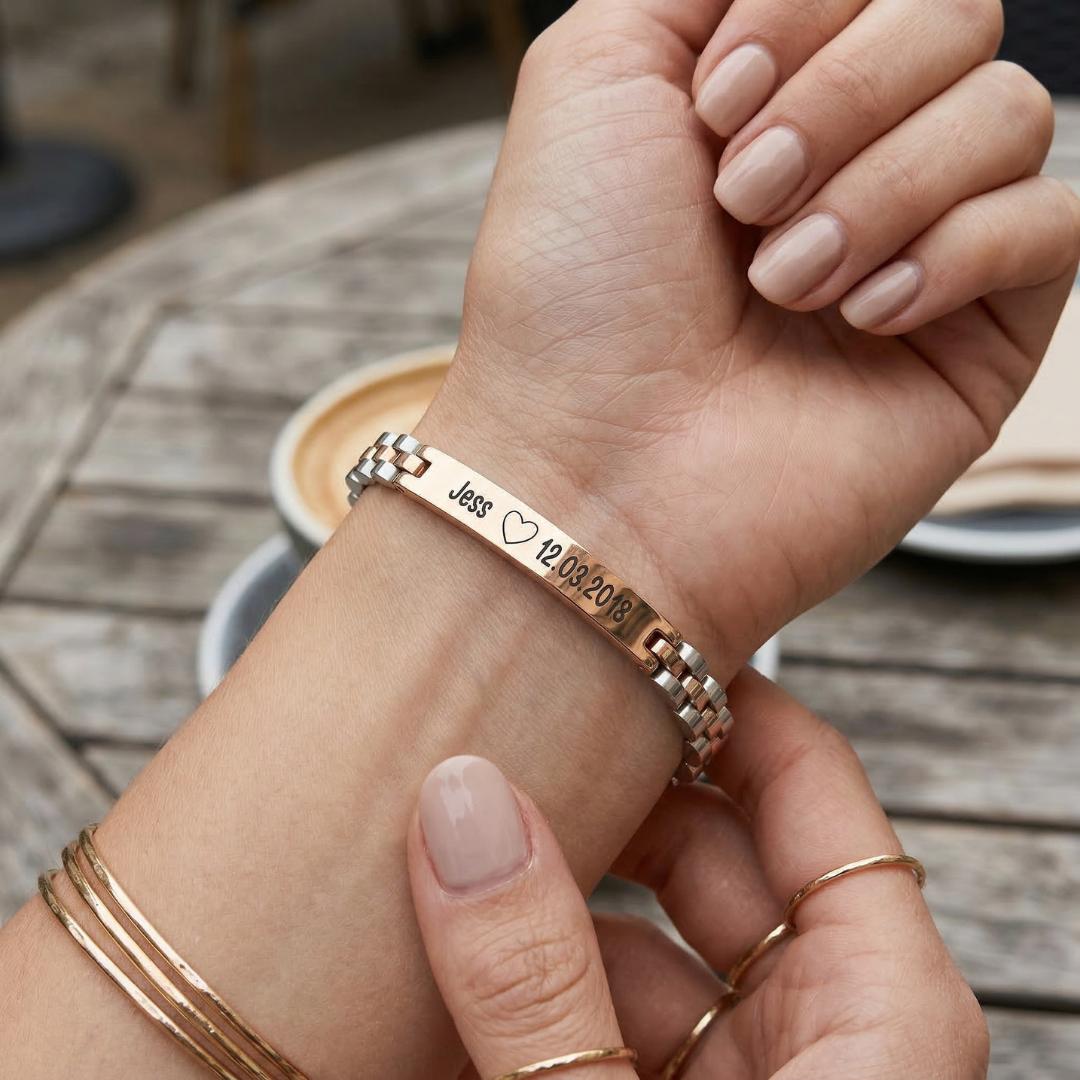 Aureon Curved Unisex Personalised Link Bracelet-Personalised Bracelet-Auswara
