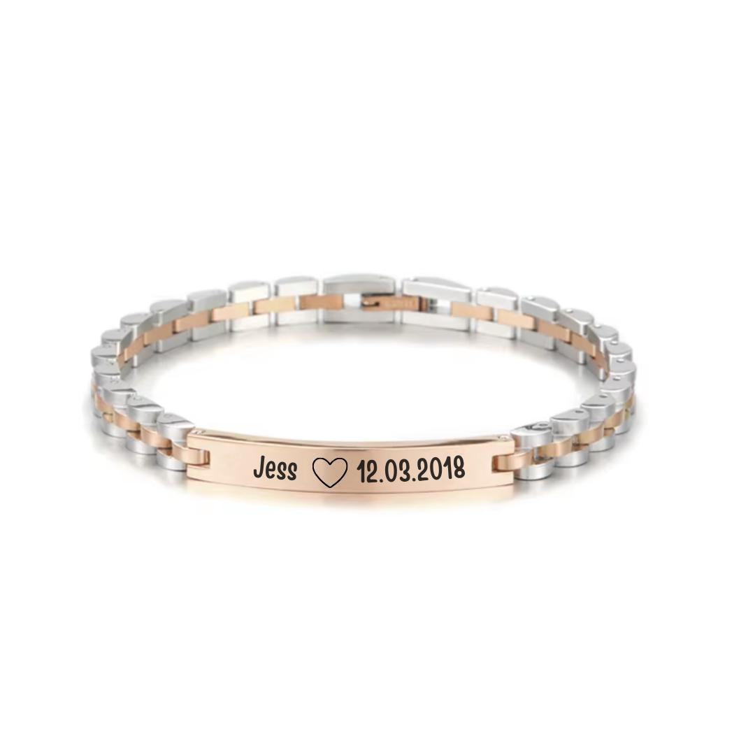 Aureon Curved Unisex Personalised Link Bracelet-Personalised Bracelet-Auswara