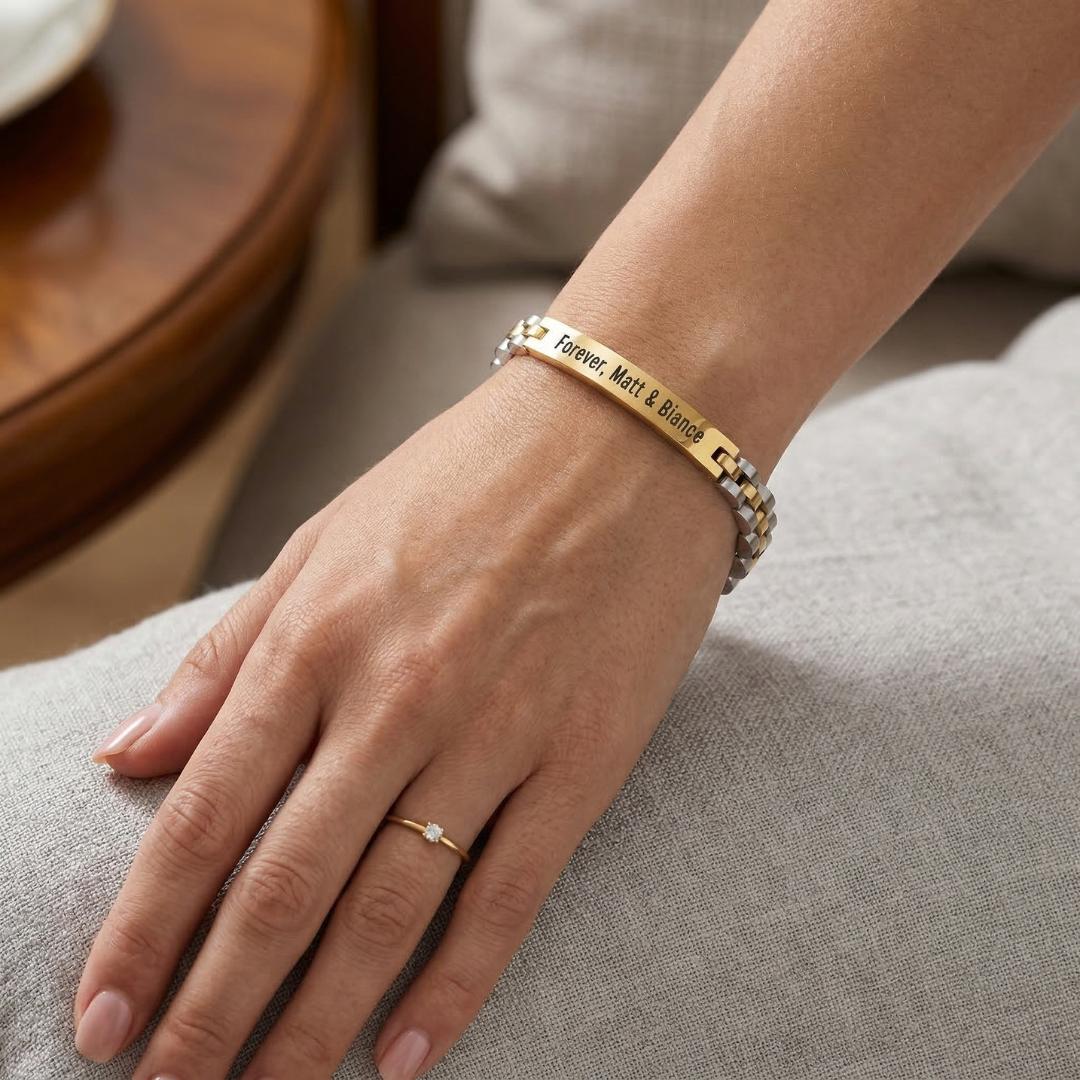 Aureon Curved Unisex Personalised Link Bracelet-Personalised Bracelet-Auswara