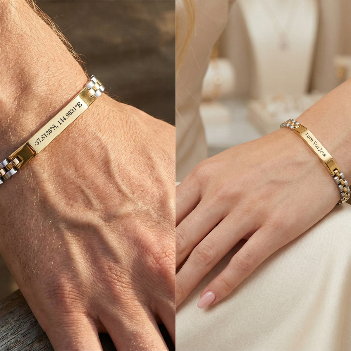 Aureon™ Angled Bar Personalised Unisex Bracelet, Premium Stainless Steel