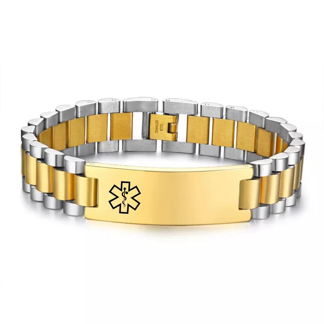 Aussie's Luxe Guardian Medical ID Bracelet in Silver & Gold - Gold Colour Plate-Medical ID Bracelet-Auswara