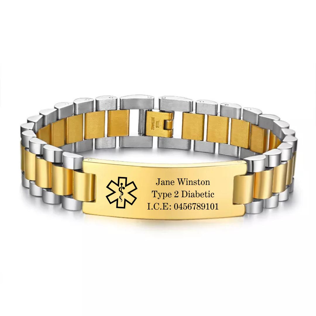 Aussie's Luxe Guardian Medical ID Bracelet in Silver & Gold - Gold Colour Plate-Medical ID Bracelet-Auswara