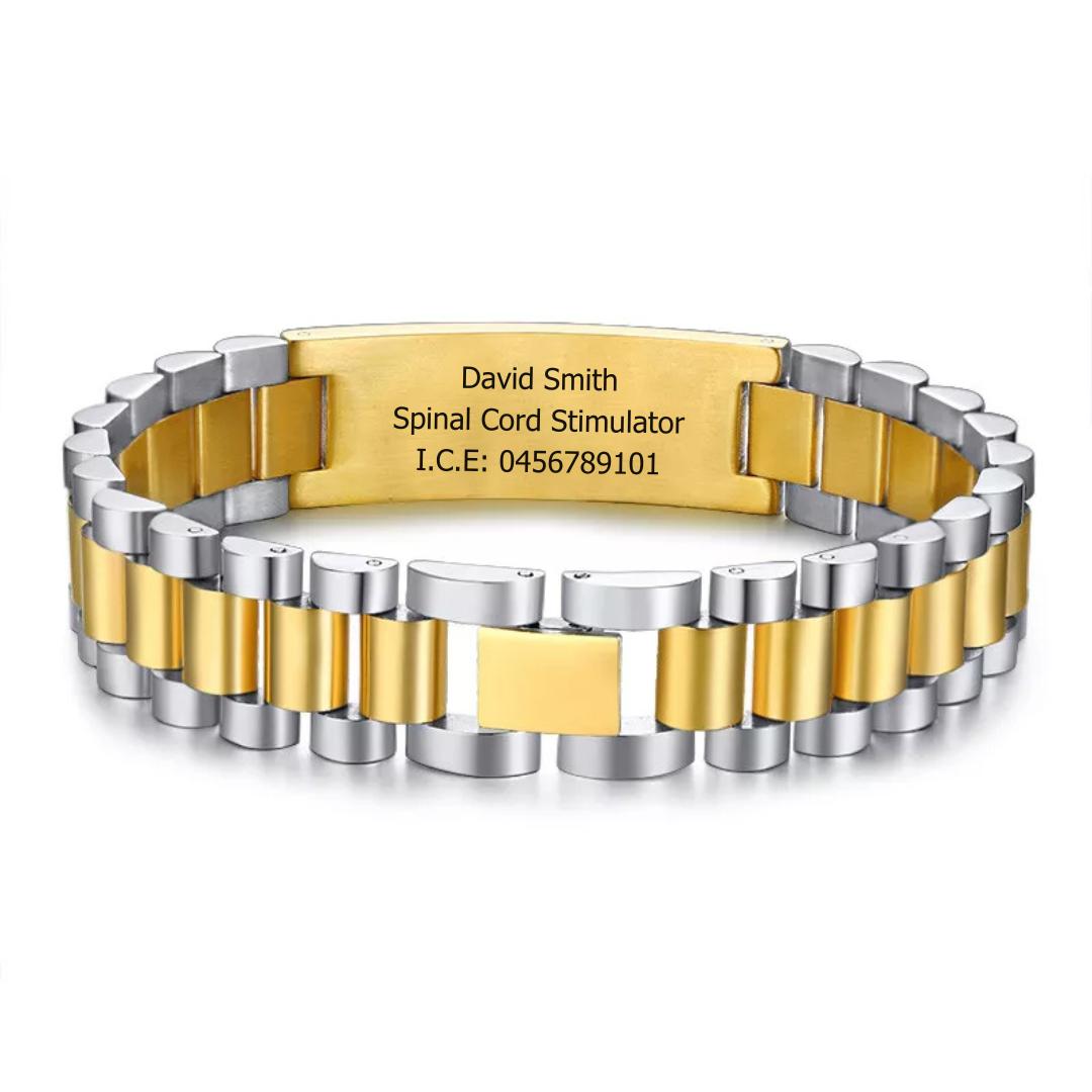 Aussie's Luxe Guardian Medical ID Bracelet in Silver & Gold - Gold Colour Plate-Medical ID Bracelet-Auswara