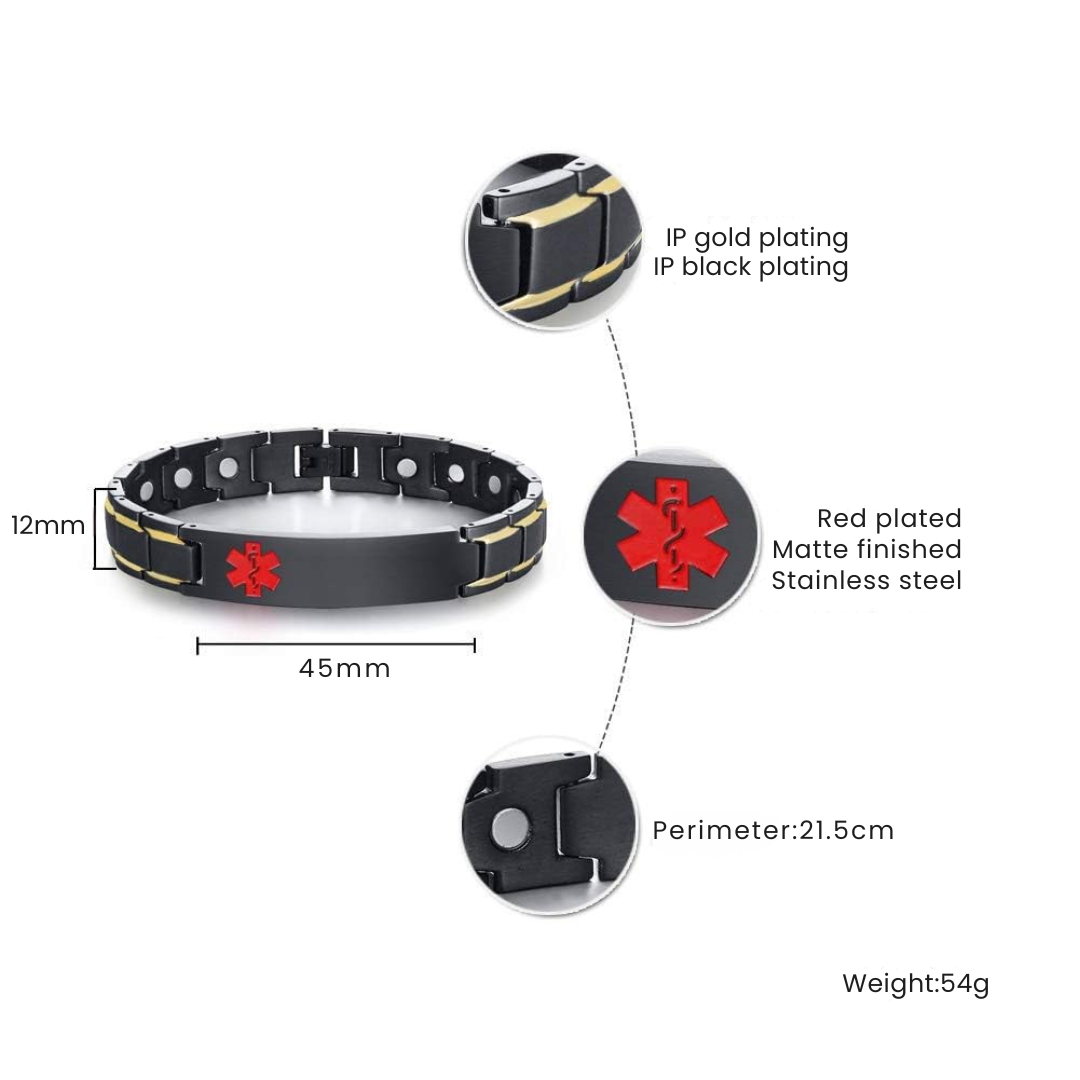 Black & Gold Stripe Medical Bracelet