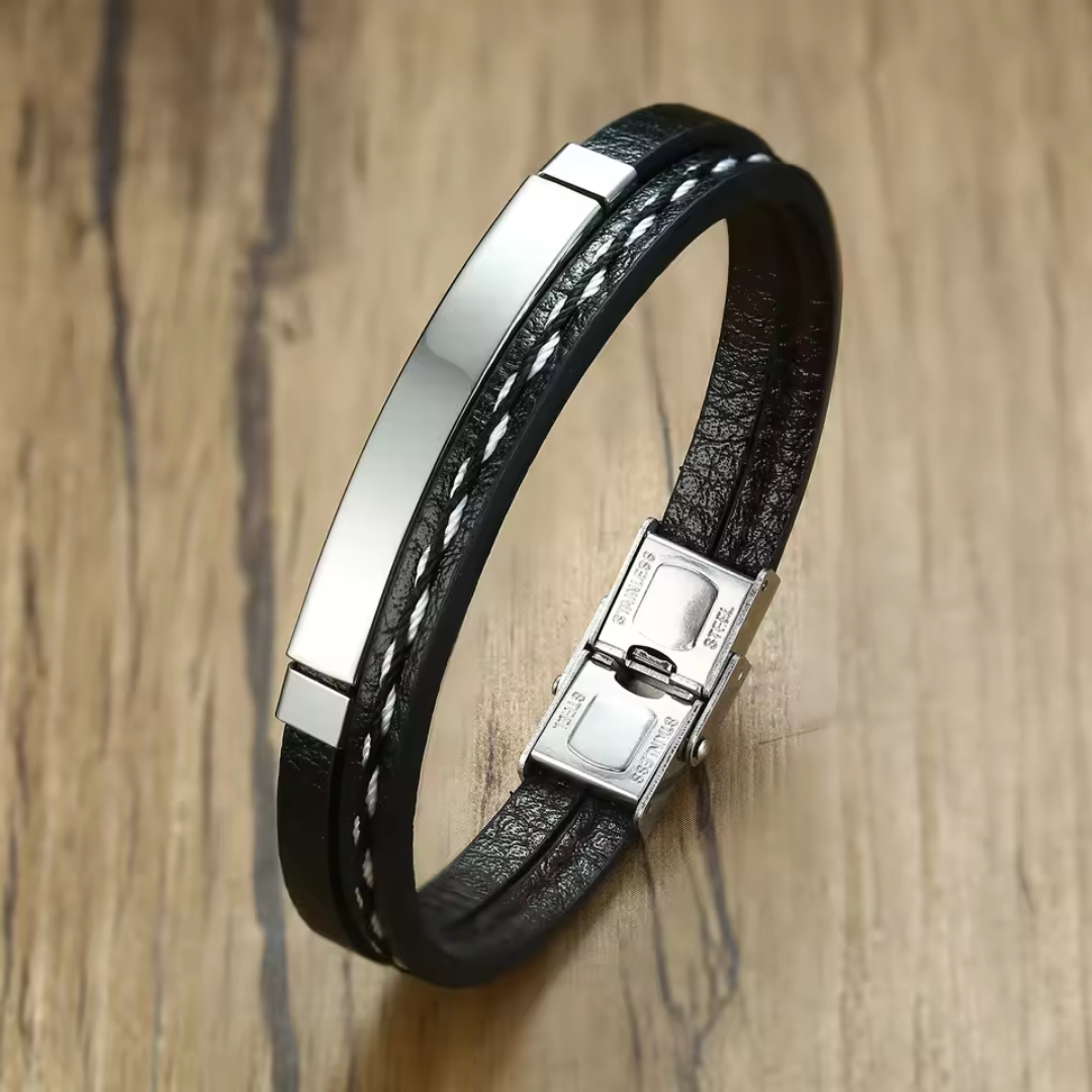 Black Leather with Engraved Bar