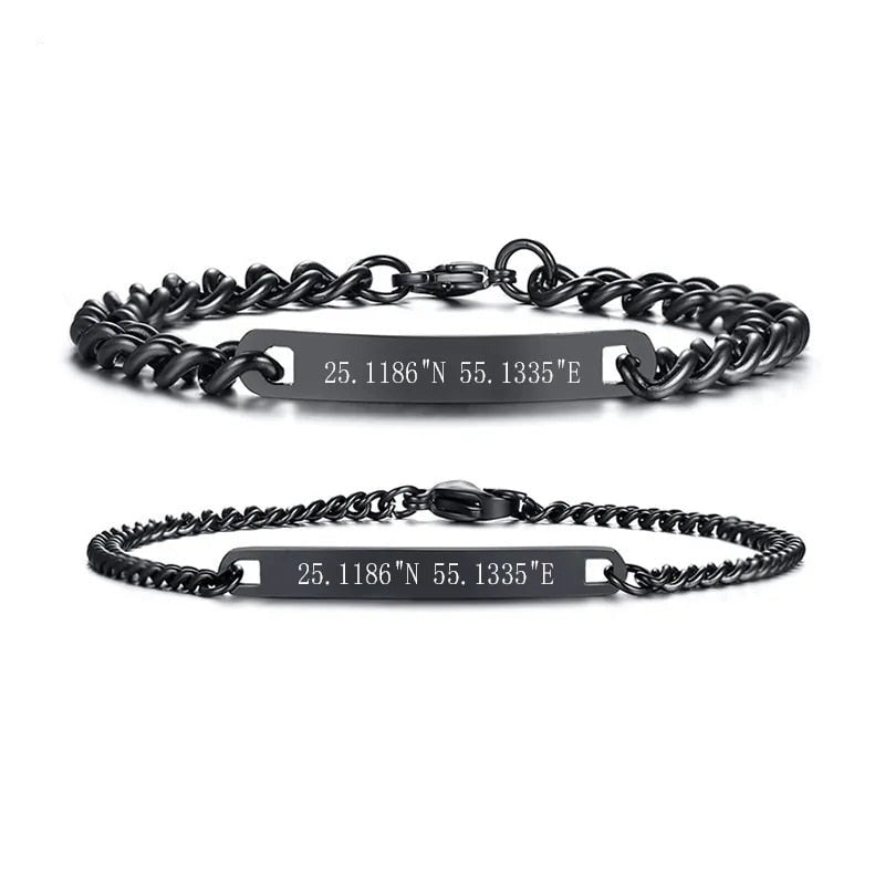 Personalised Black Matching Couples Bracelets with Link Chain-Couple Bracelet-Auswara