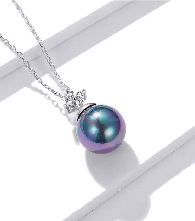 Black Pearl Pendant Necklace in Sterling Silver-Women Necklace-Auswara