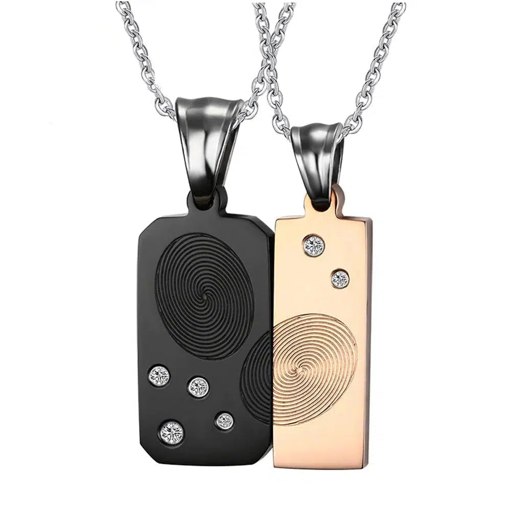 Black & Rose Gold Fingerprint Couples Chain Necklace-Couples Necklace-Auswara