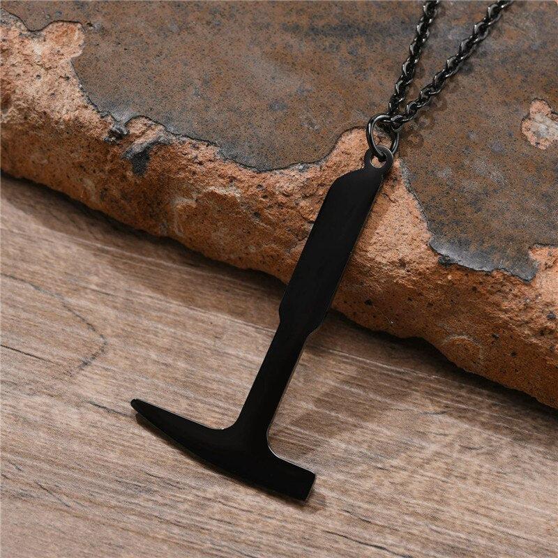 Black & Silver Hammer Pendant Necklace-Personalised Necklace-Auswara