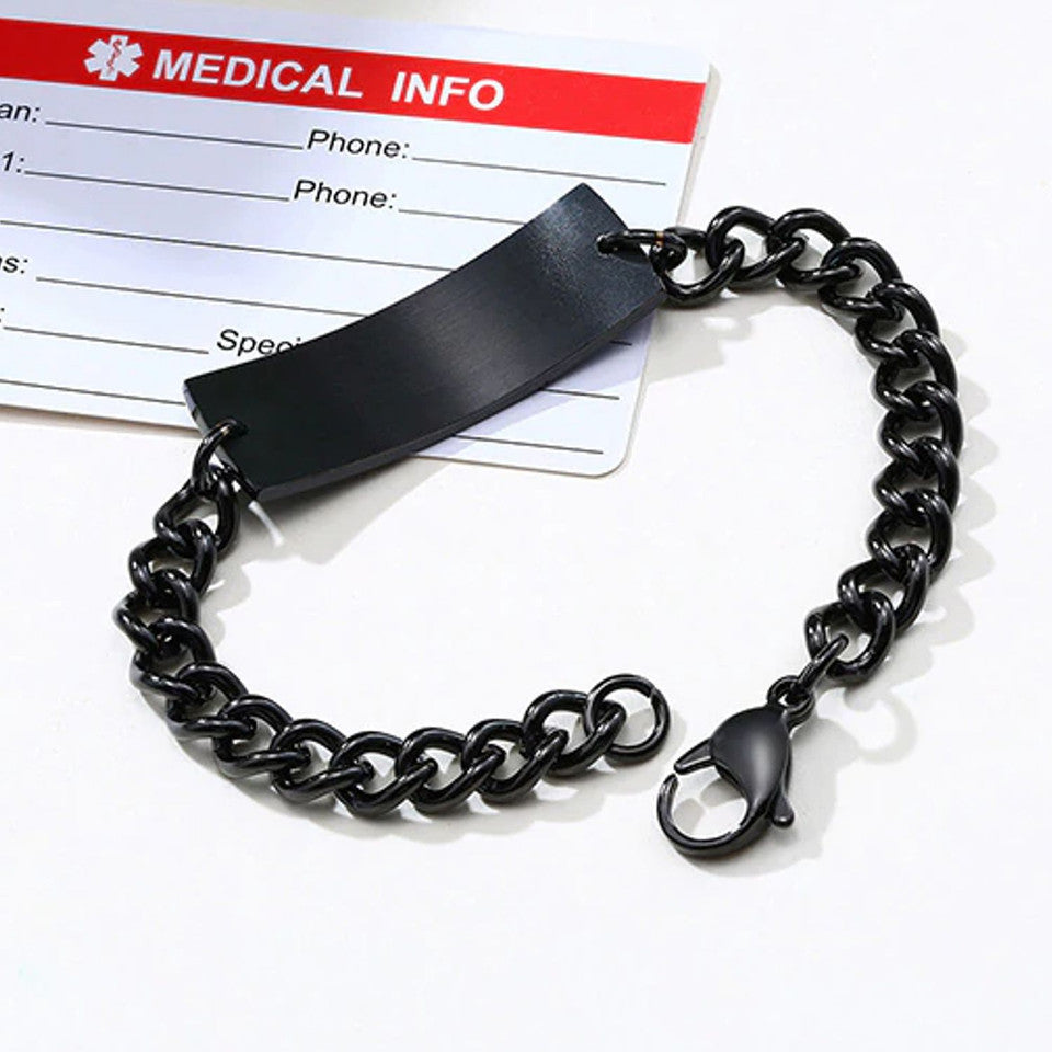 Black Stainless Steel Medical Alert Chain Bracelet