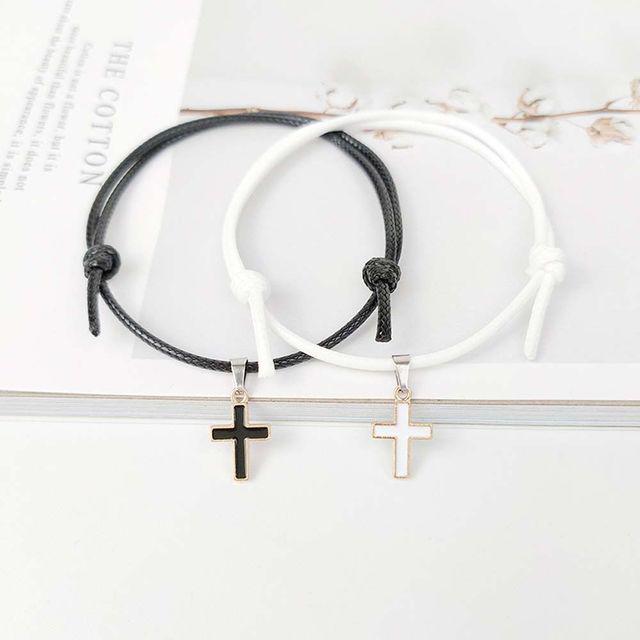 Black & White Couples Cross Rope Bracelets-Cross Bracelet-Auswara