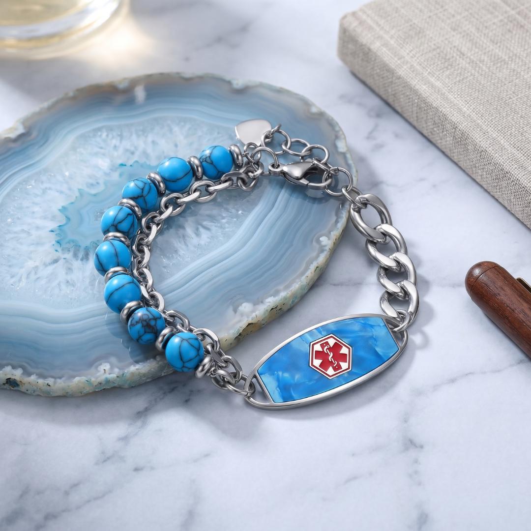 Blue Monaco Women Medical ID Bracelet-Medical ID Bracelet-Auswara