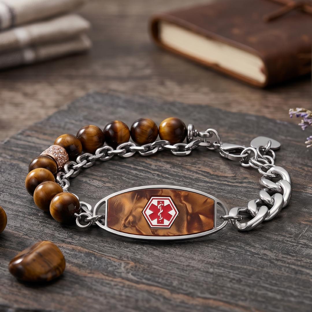 Brown Monaco Women Medical ID Bracelet-Medical ID Bracelet-Auswara