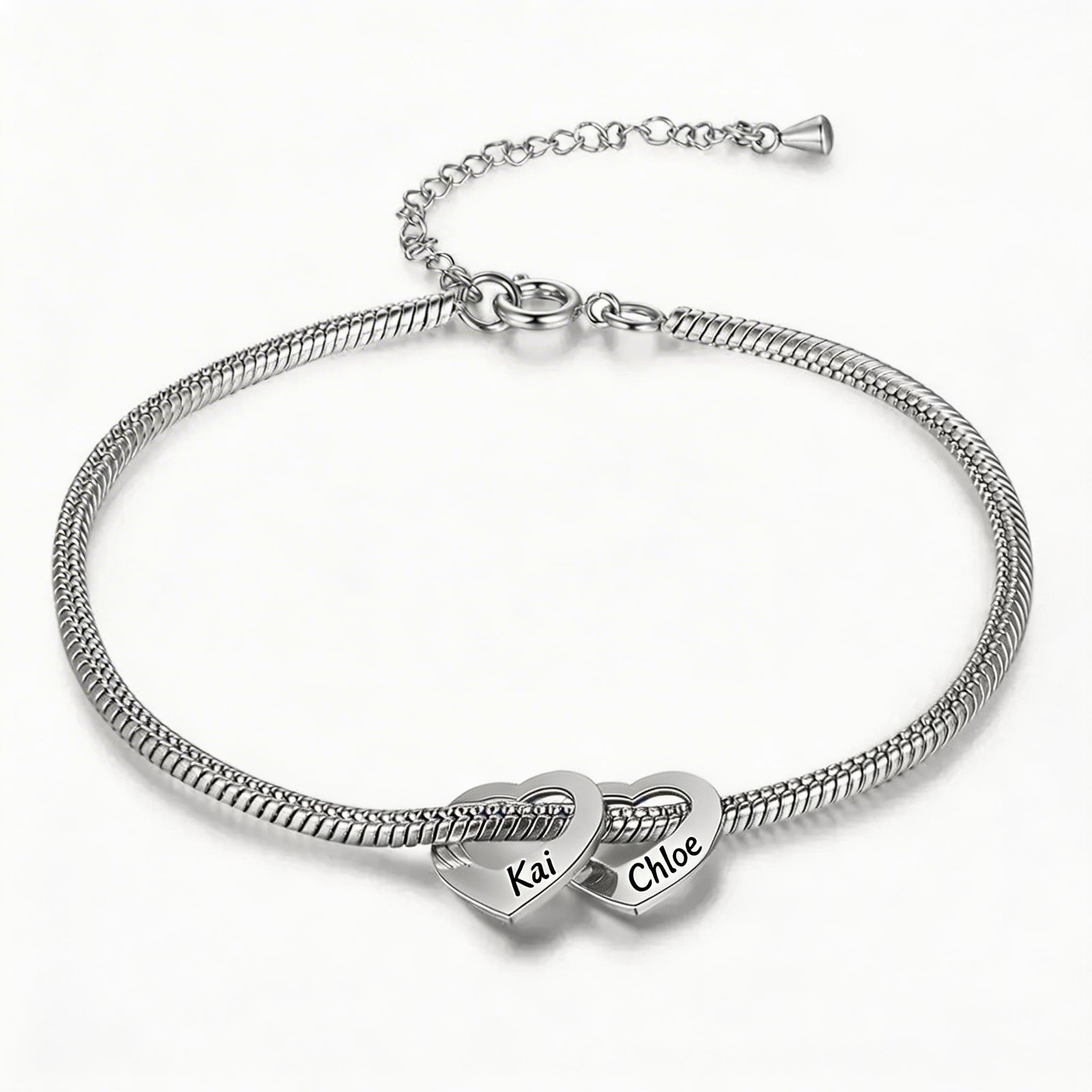 Celestine Heart Bracelet | Engraved Family Name Bracelet-Personalised Bracelet-Auswara