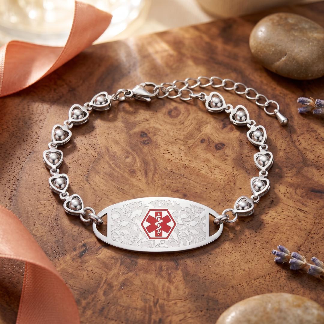 Cherish Heart Personalised Women Medical ID Bracelet-Medical ID Bracelet-Auswara