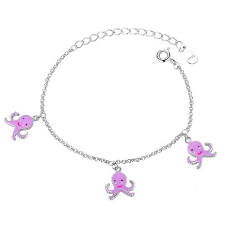 Children's Adjustable Sterling Silver Octopus Charm Bracelet-Kids Bracelet-Auswara