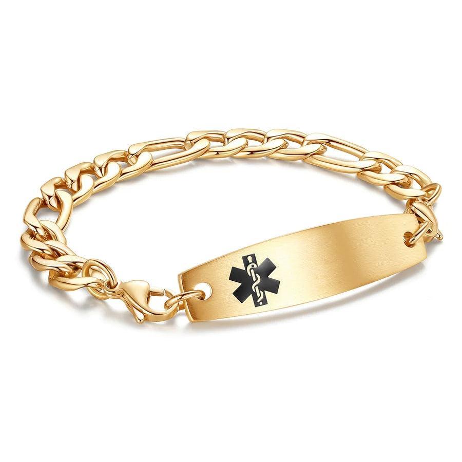 Classic Gold Medical Alert ID Chain Bracelet-Medical ID Bracelet-Auswara