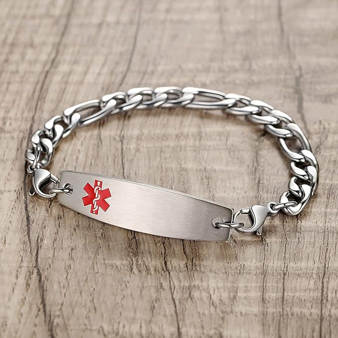 Classic Silver Medical Alert ID Chain Bracelet
