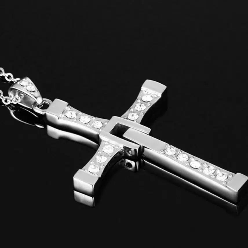 Cross Chain Necklace with Cubic Zirconia-Cross Necklace-Auswara