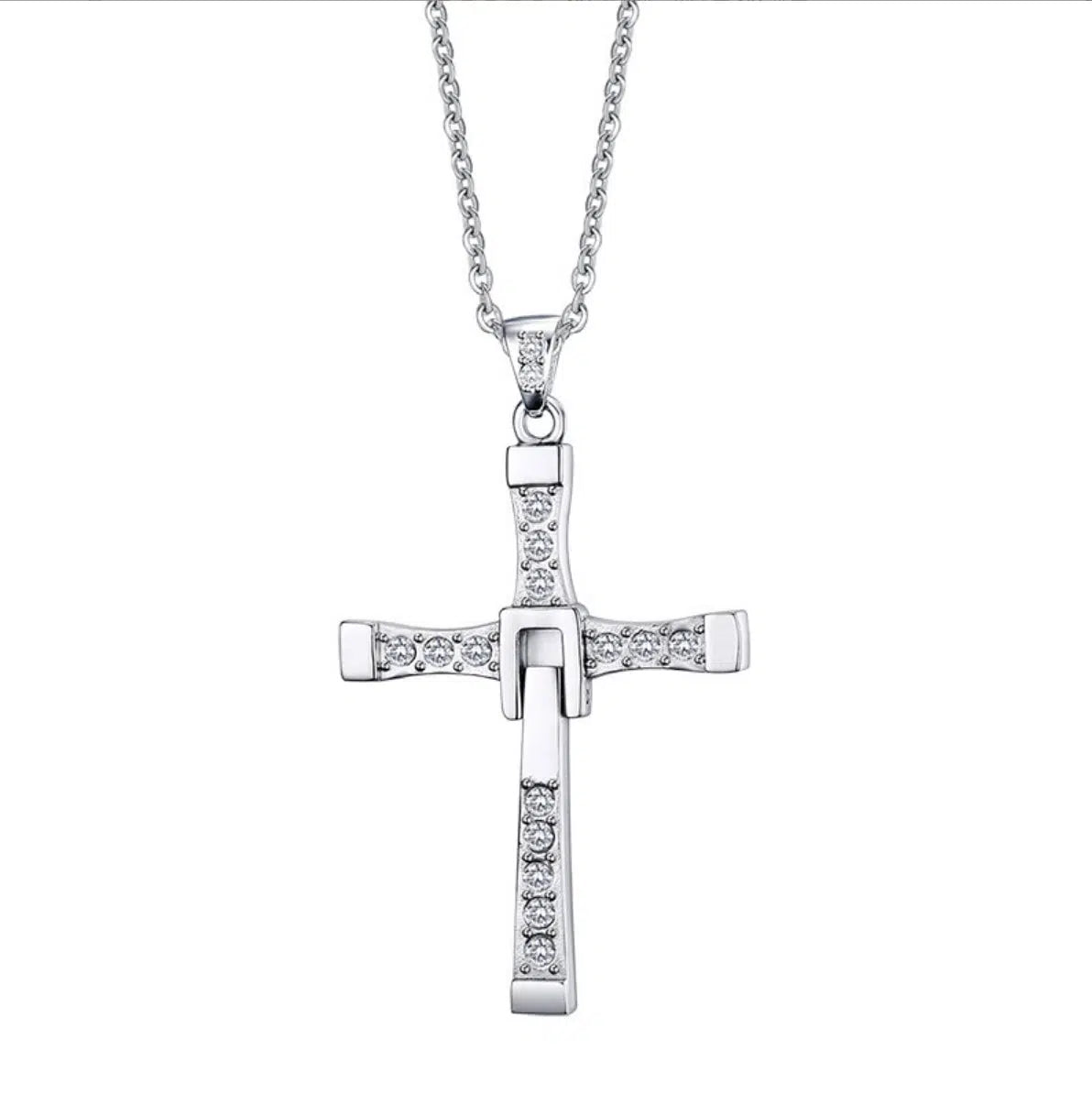 Cross Chain Necklace with Cubic Zirconia-Cross Necklace-Auswara
