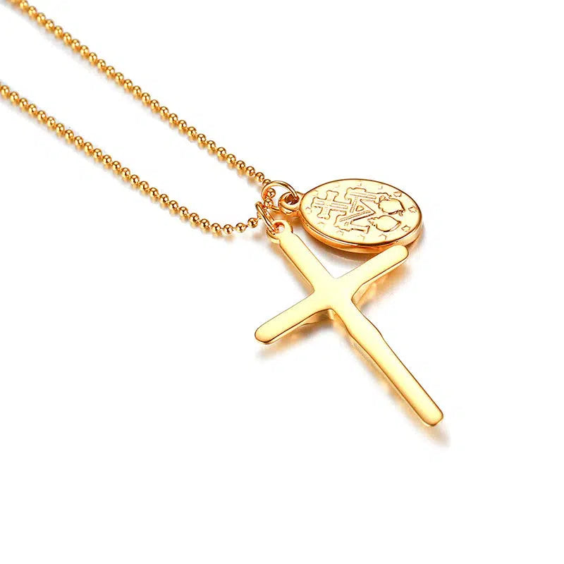 Cross Necklace With Oval Medallion Pendant-Cross Necklace-Auswara