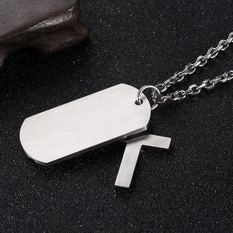 Cross and Dog Tag Necklace with Cubic Zirconia-Cross Necklace-Auswara