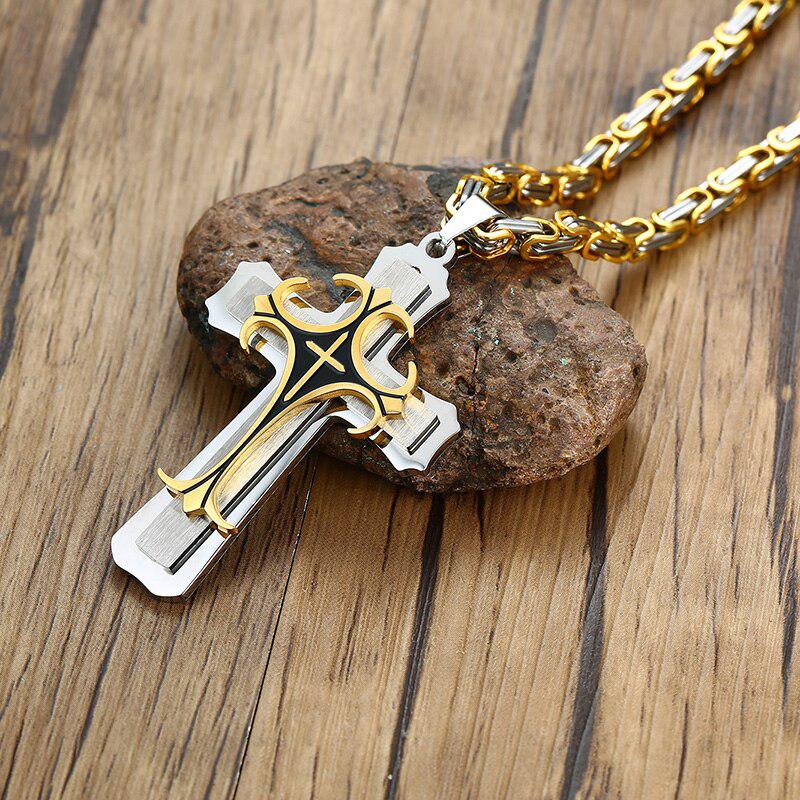 Crucifix Cross Necklace with Silver and Gold Colour Chain-Cross Necklace-Auswara
