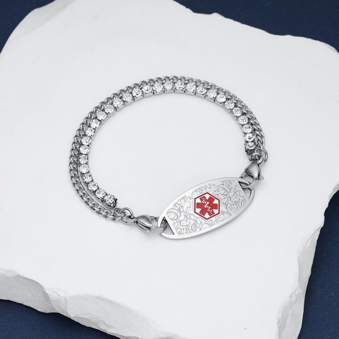 Crystal Luxe Duo Personalised Medical ID Bracelet-Medical ID Bracelet-Auswara