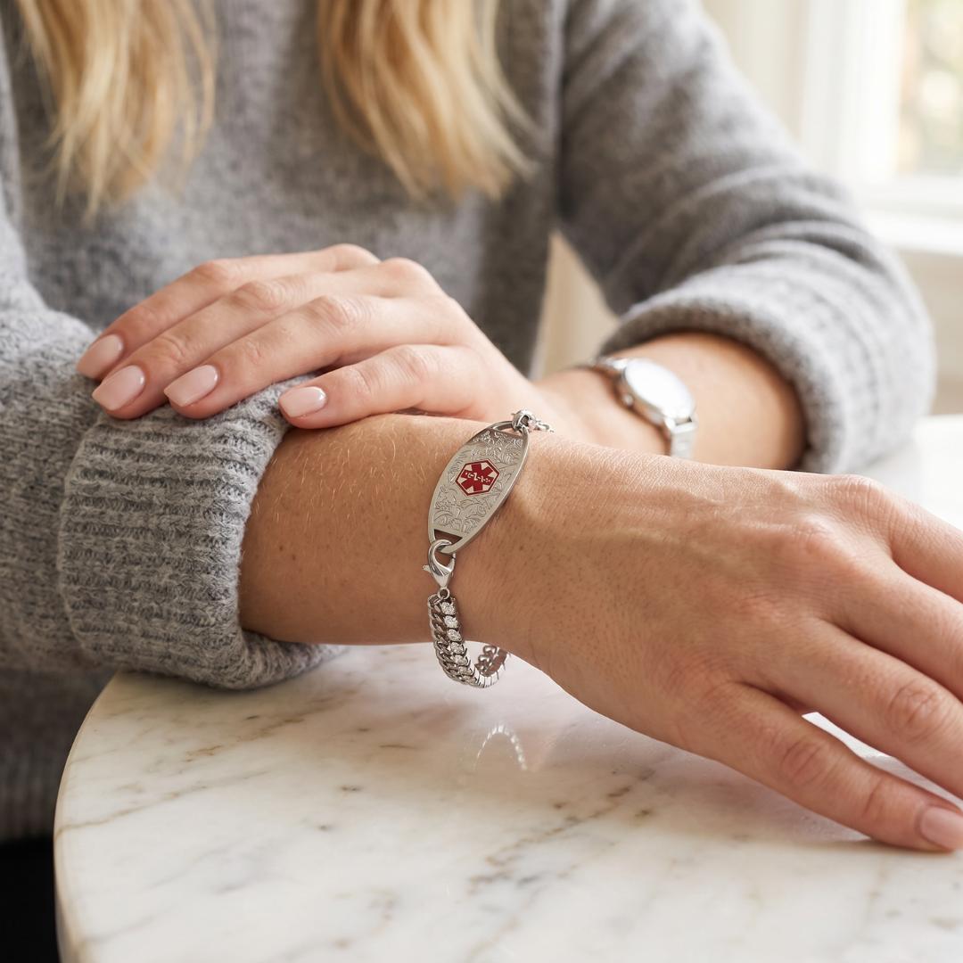 Crystal Luxe Duo Personalised Medical ID Bracelet-Medical ID Bracelet-Auswara