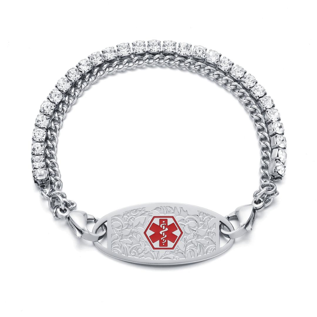 Crystal Luxe Duo Personalised Medical ID Bracelet-Medical ID Bracelet-Auswara
