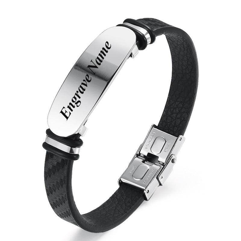 Custom Leather Bracelet with Engravable Bar-Personalised Bracelet-Auswara