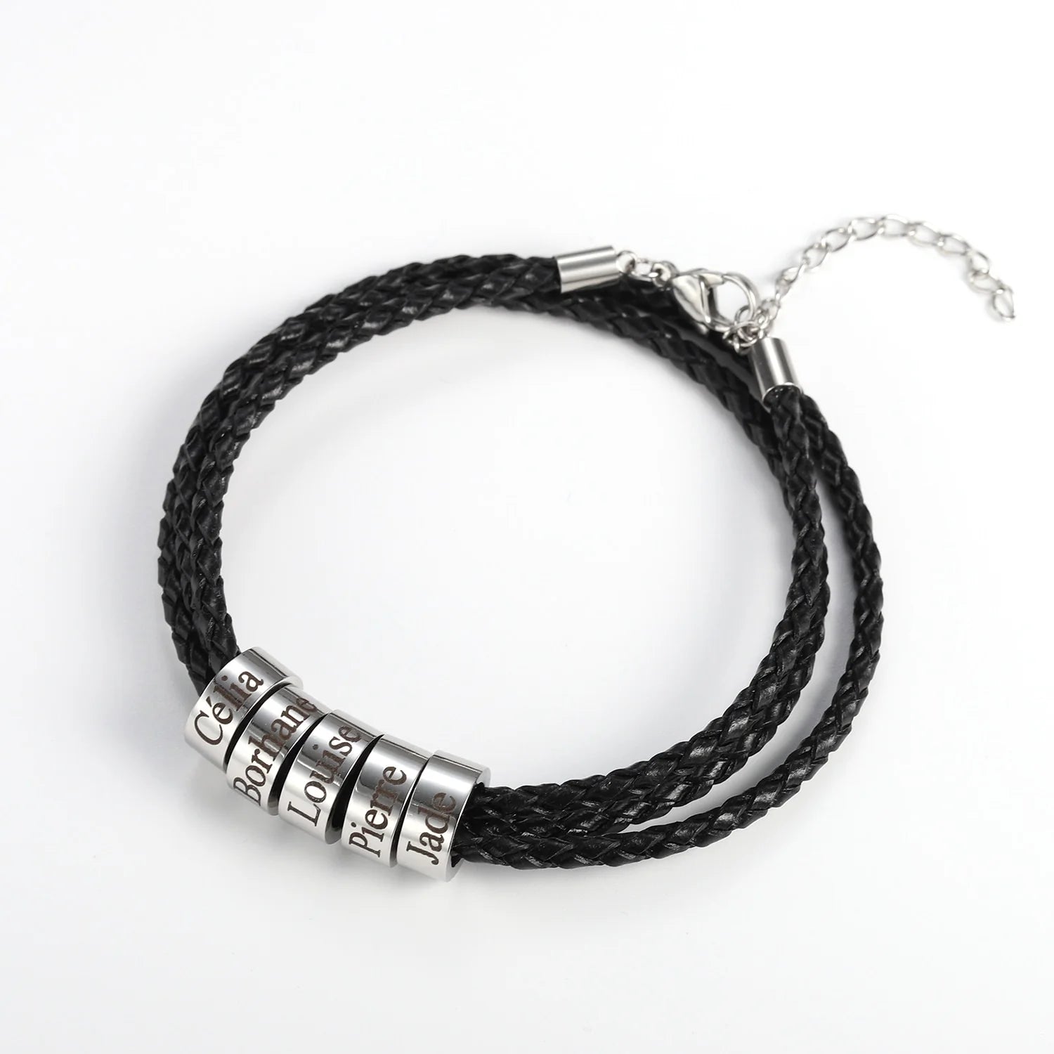 Custom Engraved Black Braided Leather Bracelet - Unisex