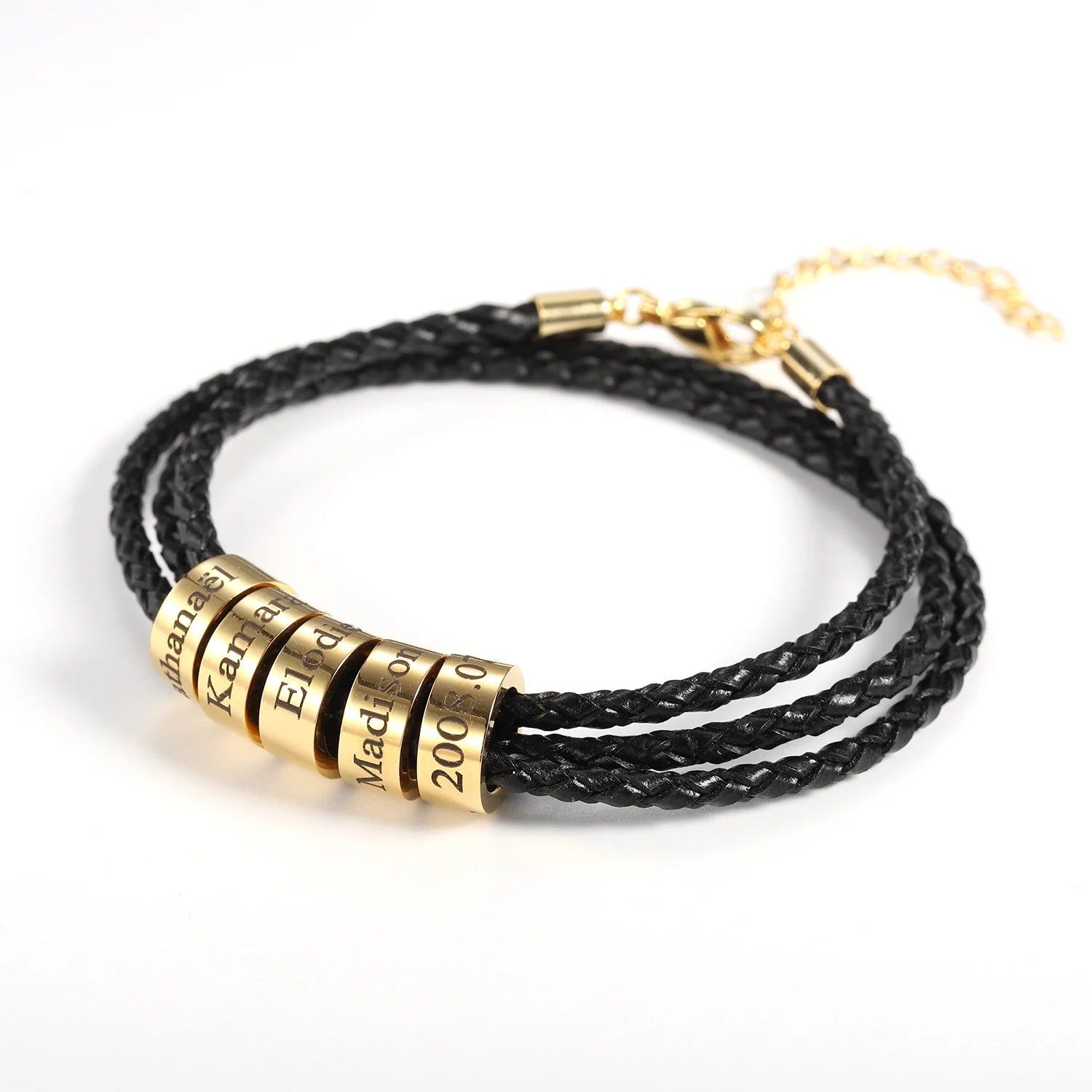 Custom Engraved Black Braided Leather Bracelet - Unisex