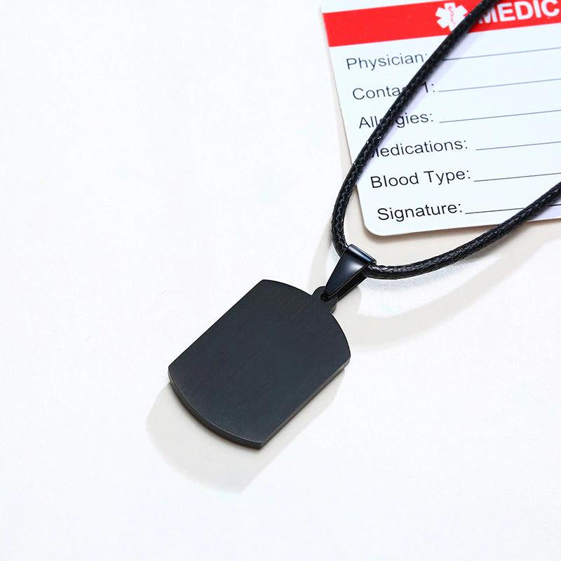 Customisable Black Medical Alert Dog ID Necklace with Cubic Zirconia-Medical Necklace-Auswara