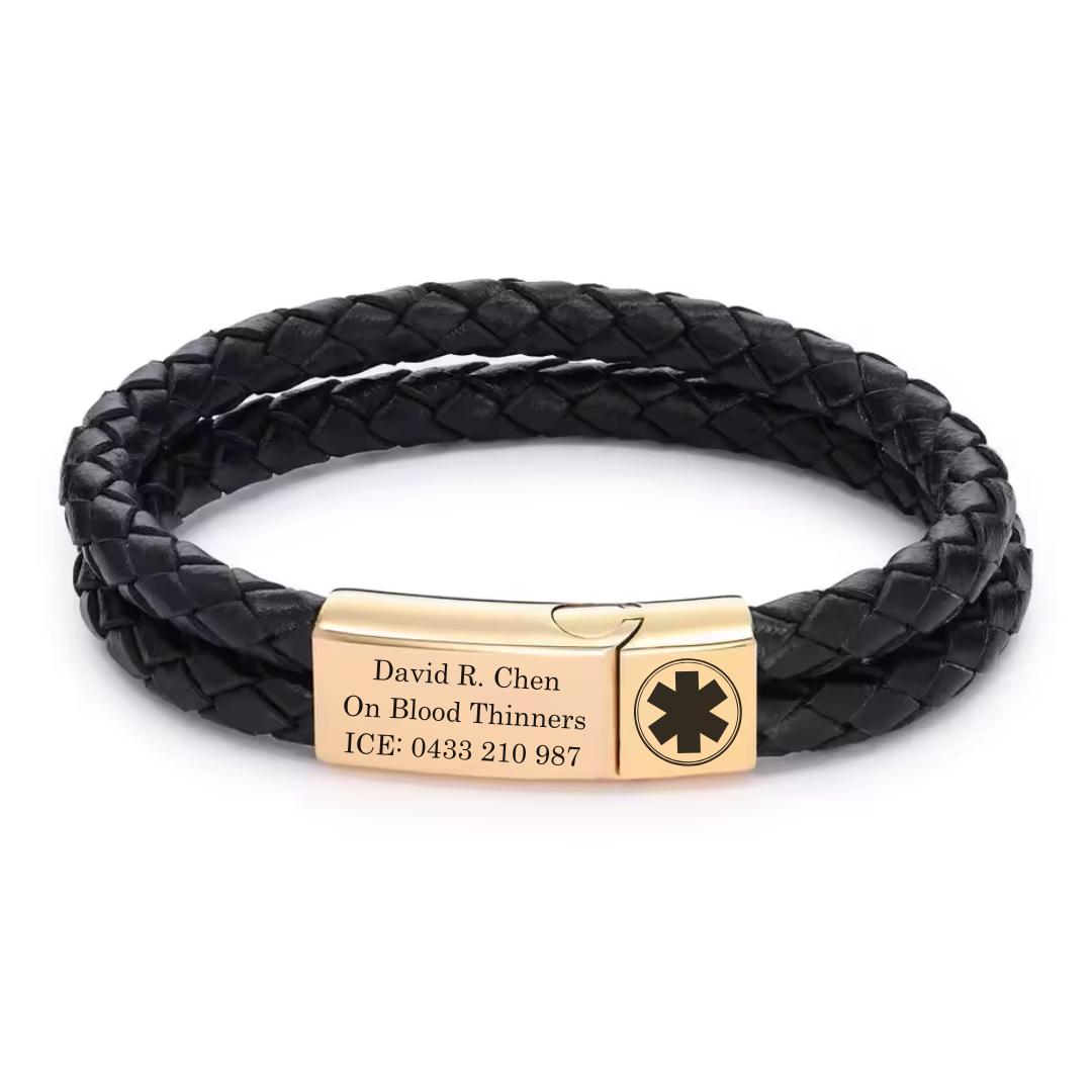 DuoLuxe Medical ID Bracelet with Gold Colour Clasp-Medical ID Bracelet-Auswara