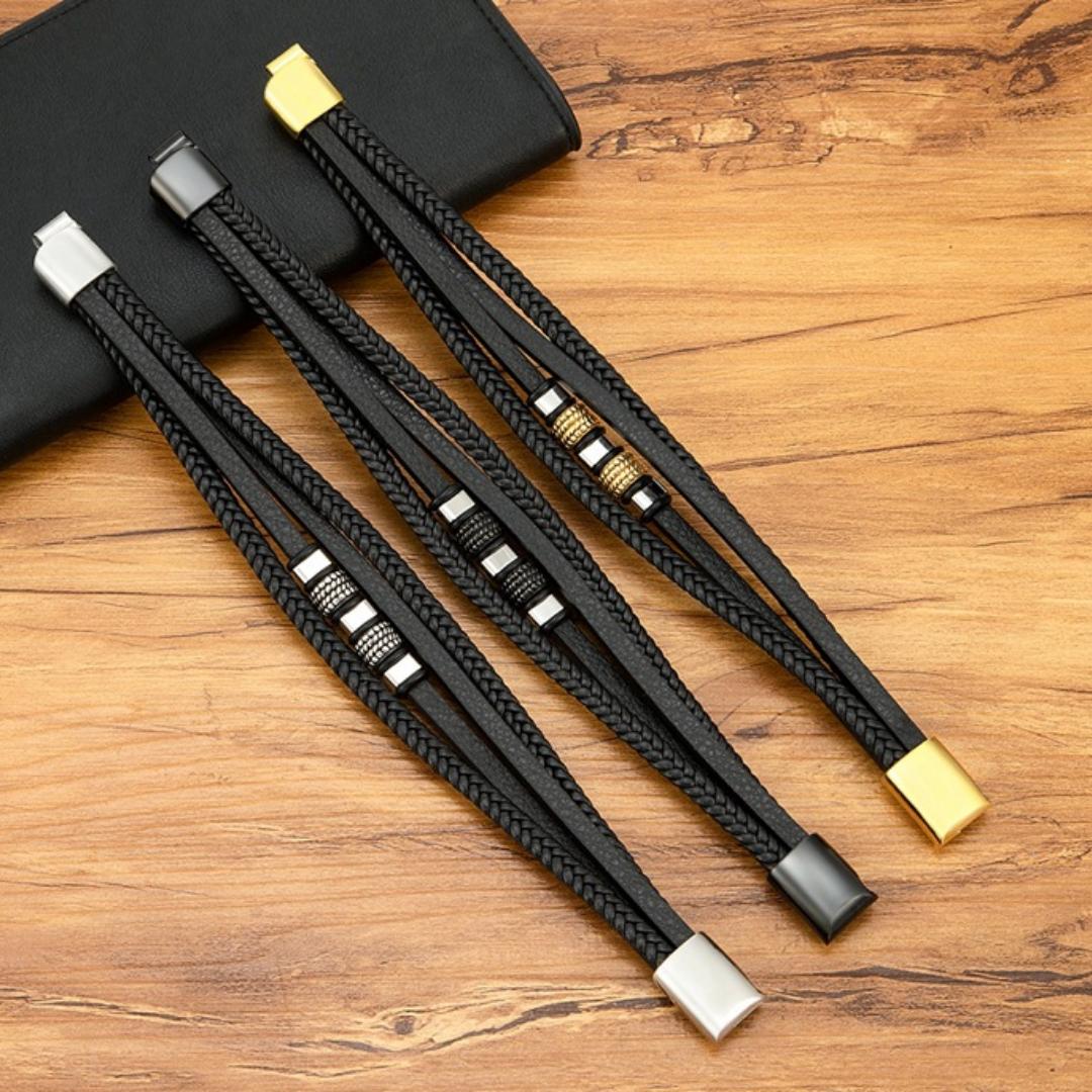 Eclipse Dual-Clasp Personalised Leather Bracelet-Personalised Bracelet-Auswara