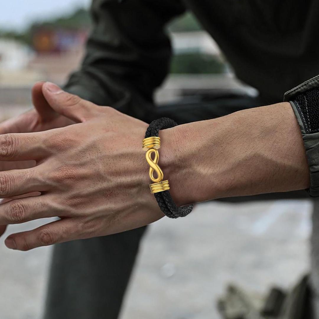 EternaLink Double Braided Gold Infinity Bracelet-Personalised Bracelet-Auswara